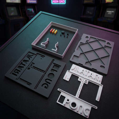 Atari Pong kit parts with retro arcade background