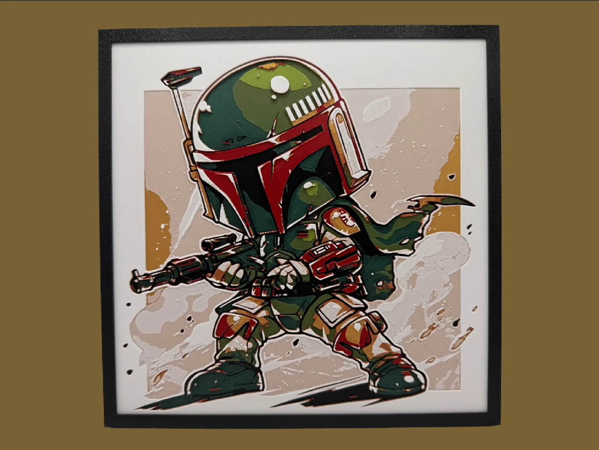 Boba Fett Chibi Star Wars layered 3D wall art panel