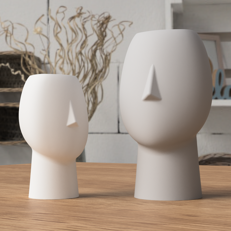 Face Vase, sculptural 3D printed Japandi vase, front view