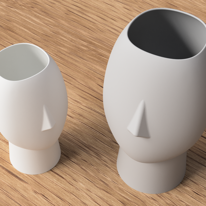 Face Vase, sculptural 3D printed Japandi vase, side angle