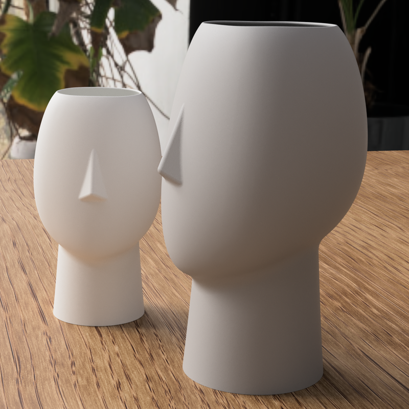 Face Vase, sculptural 3D printed Japandi vase, detail view