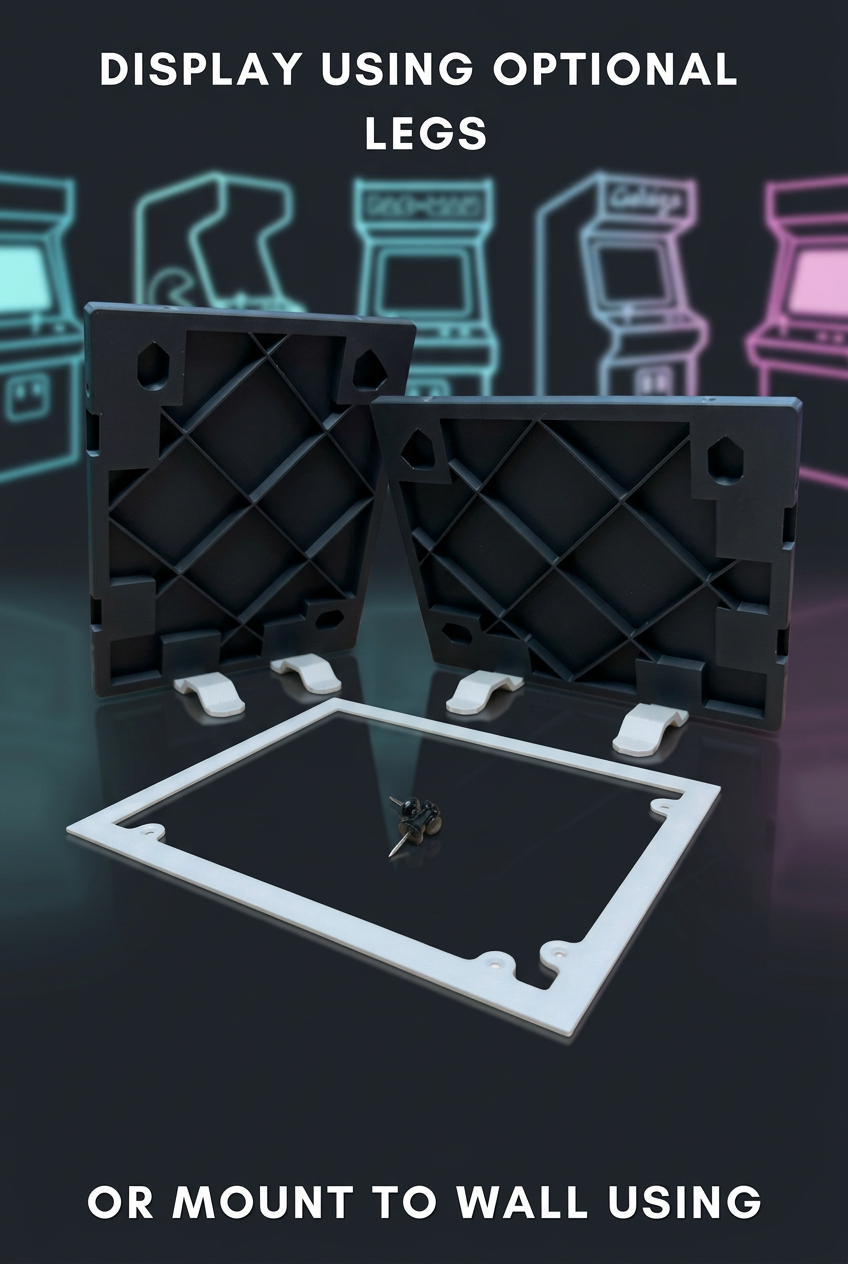 Frame mounting photo with retro arcade backdrop