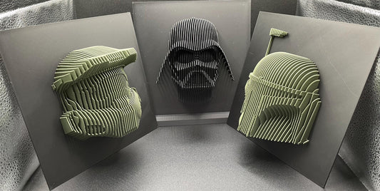 Layered sculpture of iconic Halo & Star Wars Figures. Collect all of them to make stunning wall or desk display.