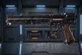 The Long Oath custom Star Wars blaster, Black colourway with brown handle grips, digital render
