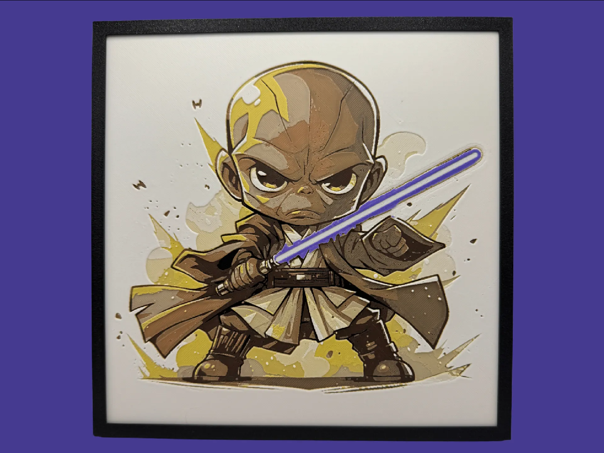 Mace Windu Chibi Star Wars layered 3D wall art panel