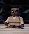Chunky Mace Windu 3D printed model kit, front view with lightsaber