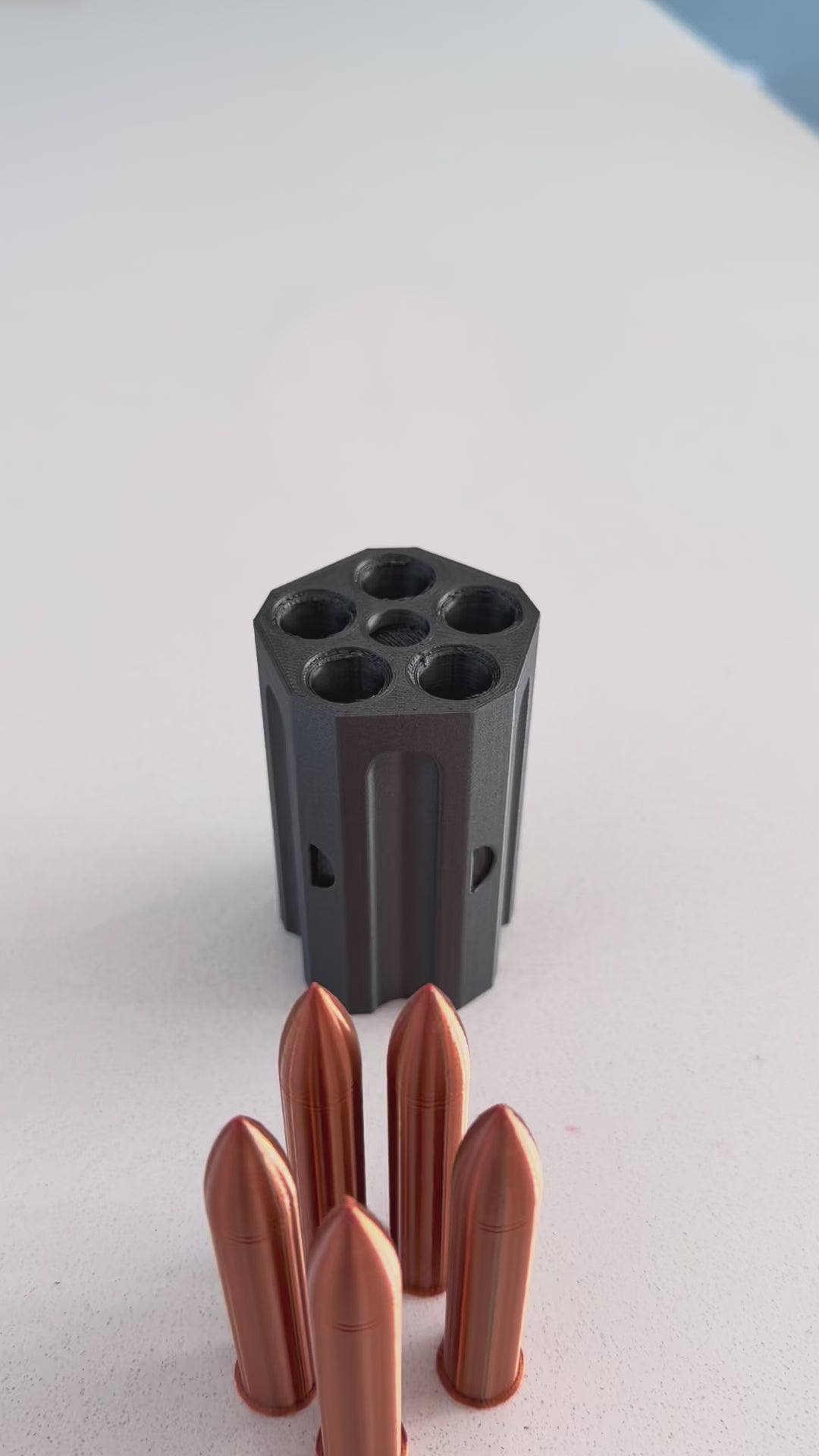 Leon's Magnum Revolver Resident Evil Requiem prop – render showing cylinder and frame detail of bullets being loaded | 3DCre8Design
