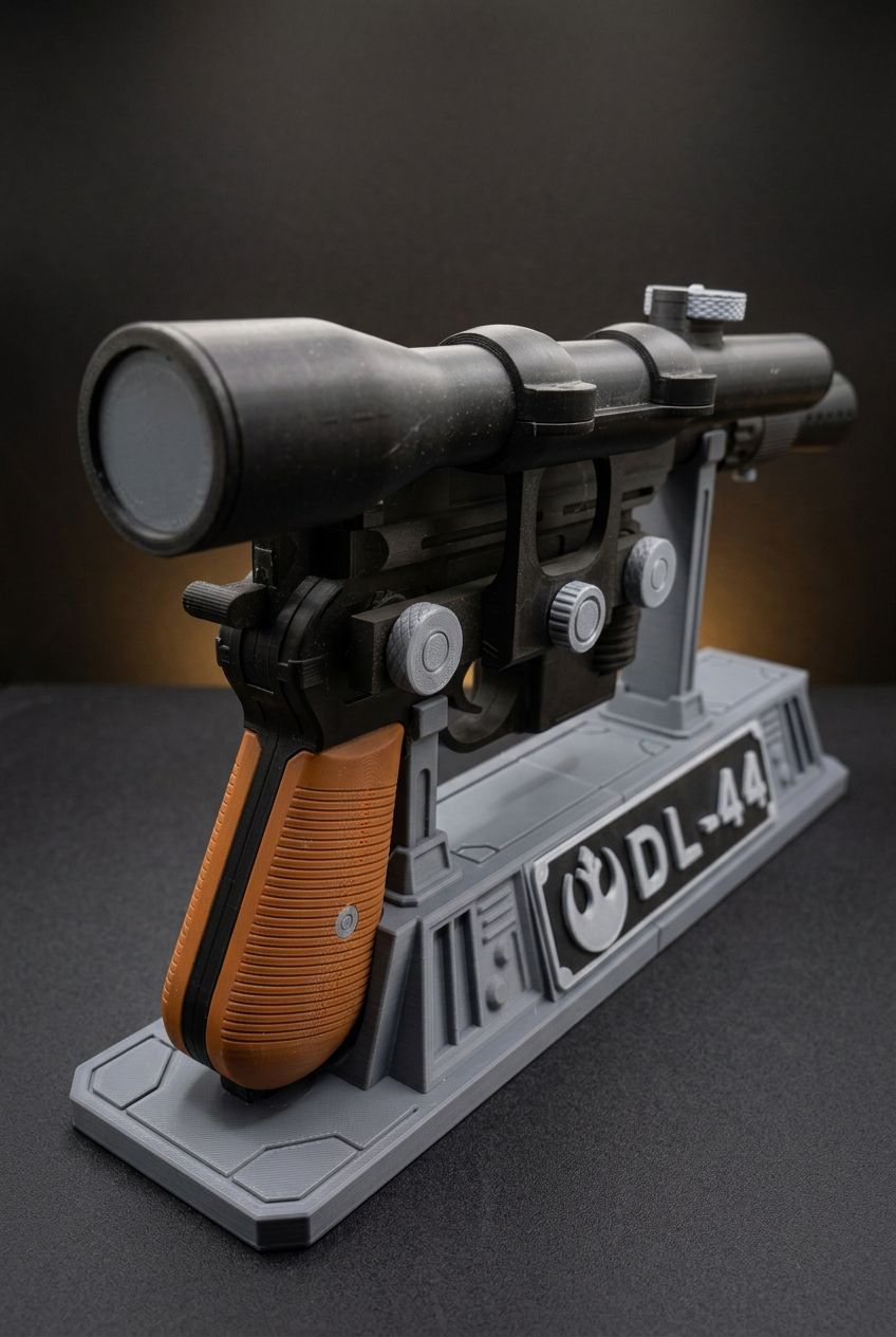 Close-up of the DL-44 blaster prop trigger and barrel detail
