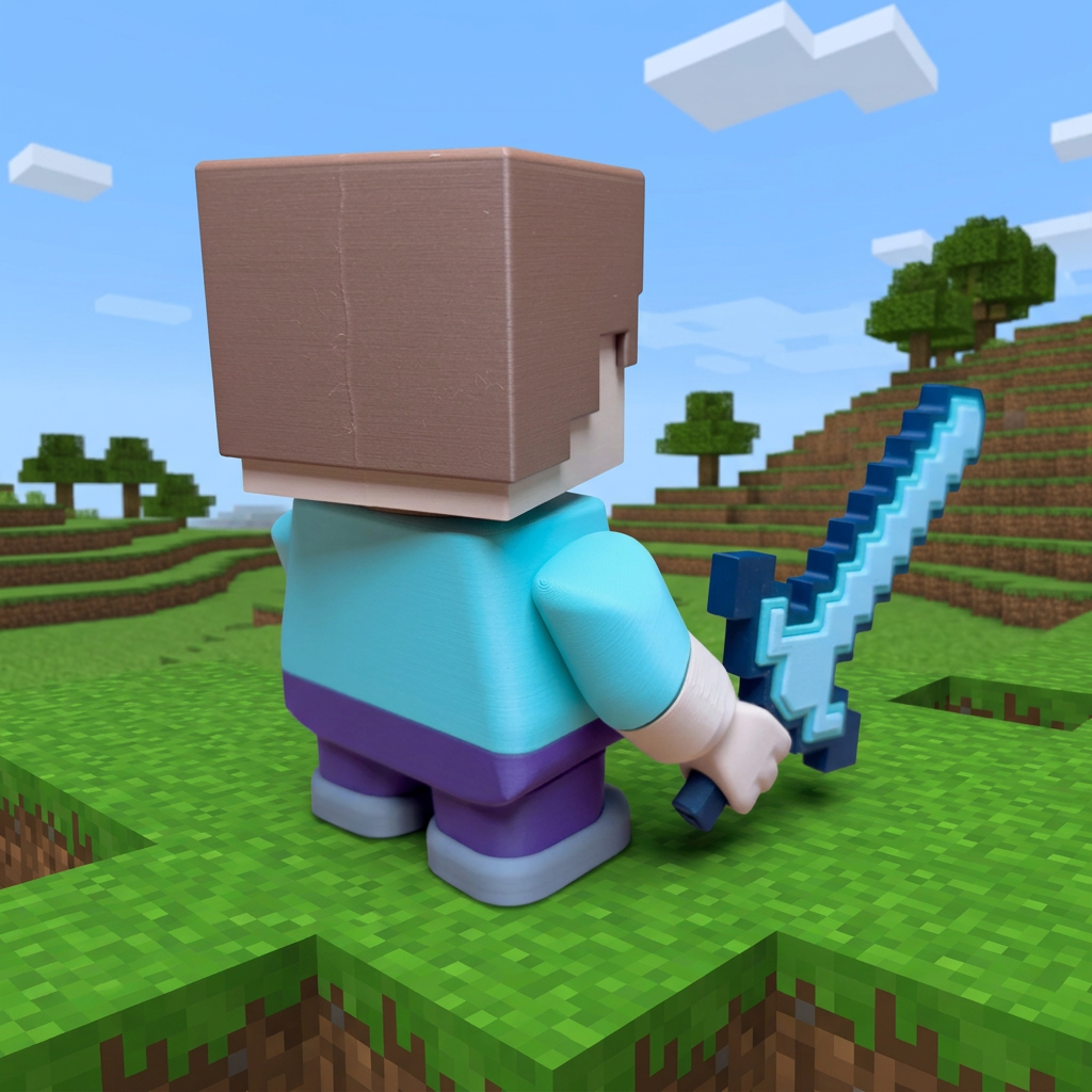 Rear view with Minecraft-style background