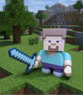 Steve with Minecraft-style background and no banners