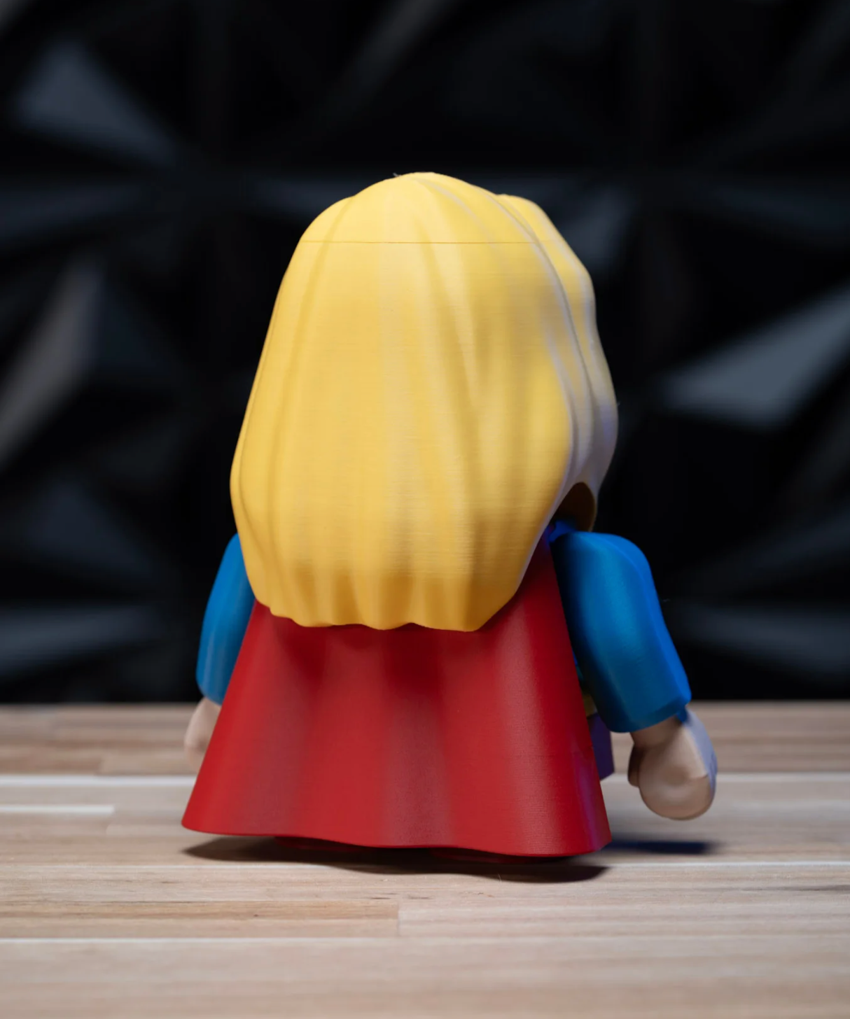 Chunky Supergirl 3D printed model kit, rear view showing cape