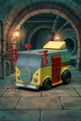 TMNT Party Wagon front with sewer-lair backdrop