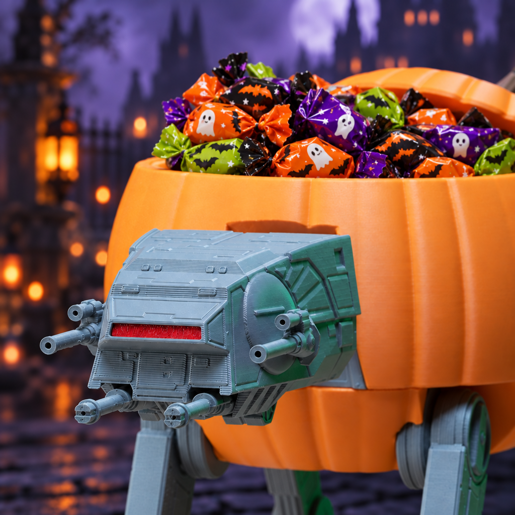 Walker head close-up with wrapped Halloween sweets