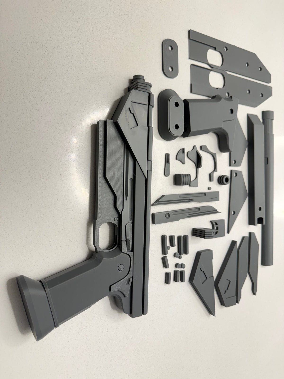 Westar-35 Blaster Pair 3D printed cosplay prop, assembled blaster close-up with detail panels