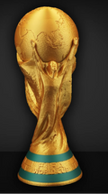 Gold trophy resembling the World Cup trophy on a black background | 3dCre8Design